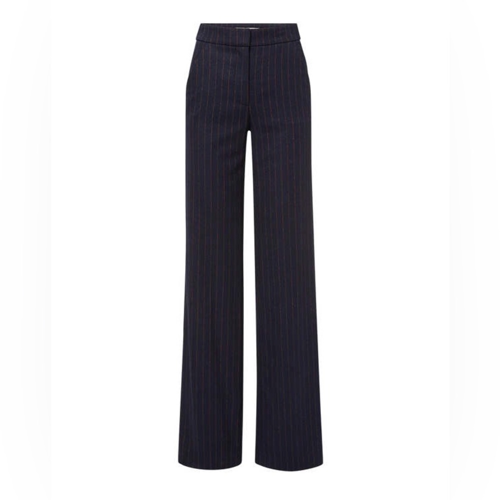 Veronica Beard Tonelli Wool Blend Pinstripe Pant in Navy Multi